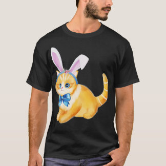 T-shirt Adorable Chat de Pâques Lapin Oreilles Chat Bow Cr