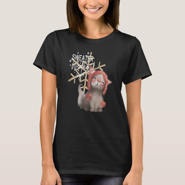 T-shirt Adorable Chat en chat temps Beanie neige flocon wi (Devant)