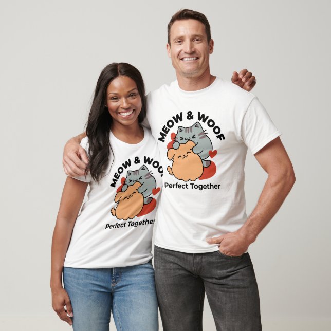 T-shirt Adorable chat et chien Hug - Meow & Woof Design (Unisexe)