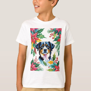 T-shirt Adorable Chien De Noël Avec Poinsettias