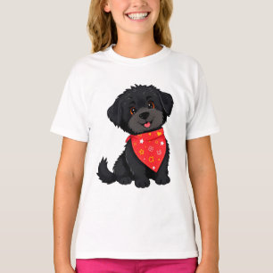 T-shirt Adorable Chiot noir portant une Bandana rouge
