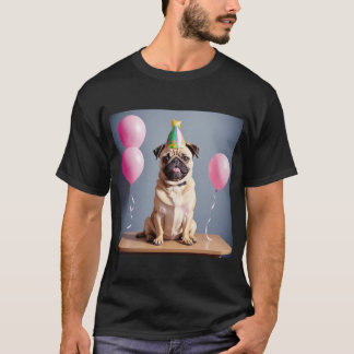 T-shirt Adorable chiot Pug à une fête d'anniversaire avec