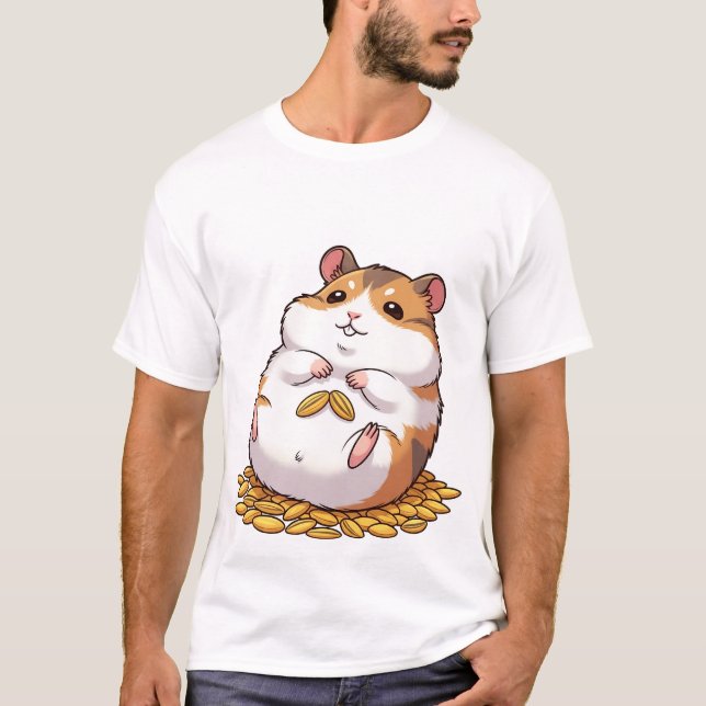 T-shirt Adorable Chubby Hamster Sitting on Pile of Seeds (Devant)
