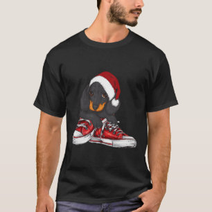 T-shirt Adorable Dachshund À Santa Hat Avec Basket Chri