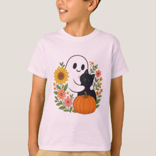 T-shirt Adorable Fantôme et Chat Noir Chute mignonne Hallo
