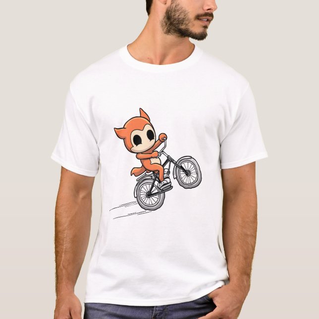 T-shirt Adorable Fox Rider - Joli Cartoon Bike Stunt Desig (Devant)