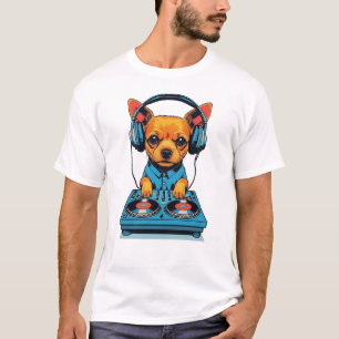 T-shirt Adorable Ginger petit chien DJing avec casque