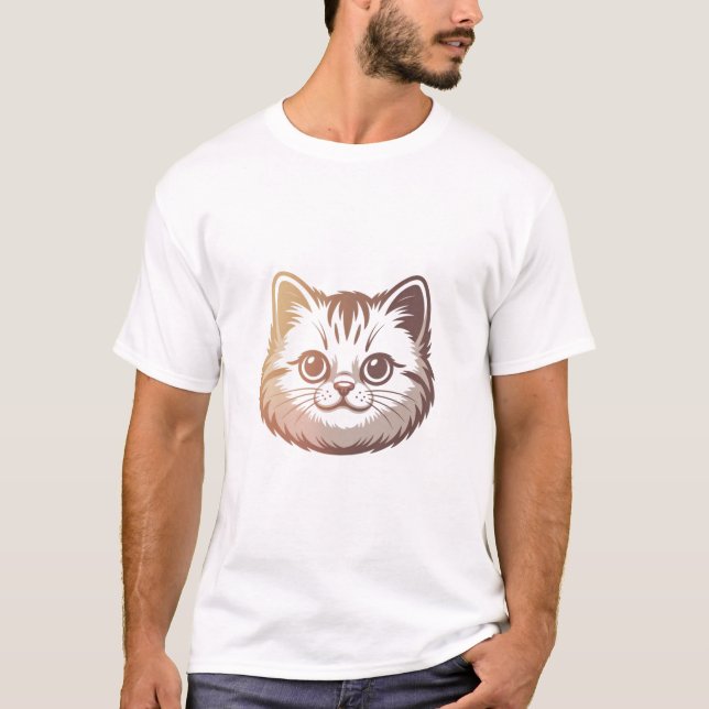 T-shirt Adorable Gradient Tabby Kitten Cat Face Head  (Devant)