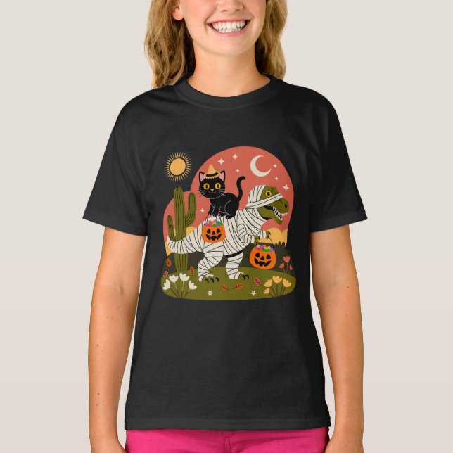 T-shirt Adorable Halloween Chat sur Dinosaur - Éffrayant F (Devant)