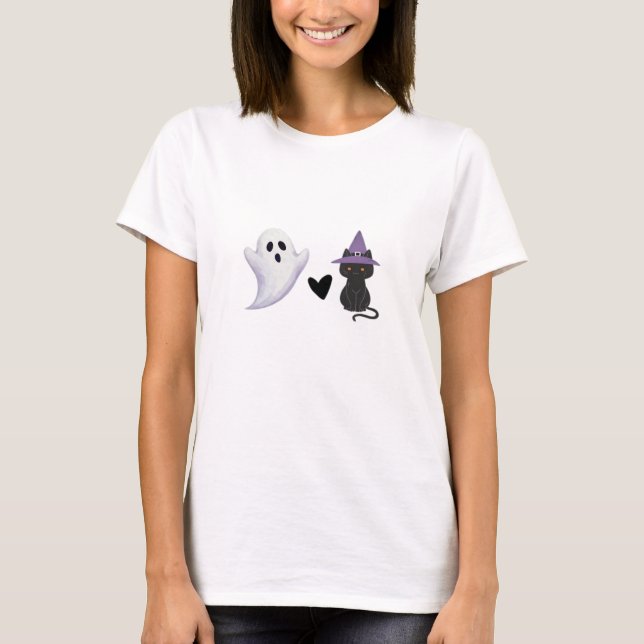 T-shirt Adorable Halloween Duo Friendly Ghost et Black Ca (Devant)