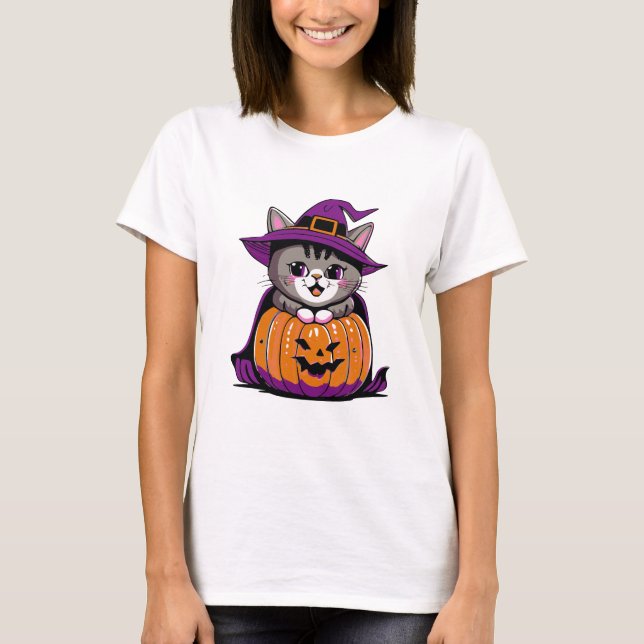 T-shirt Adorable Halloween sorcier chat (Devant)