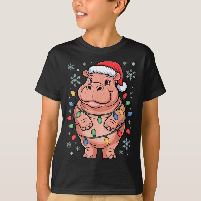 T-shirt Adorable Hip Wrapped Christmas Light Santa Hat Win (Devant)