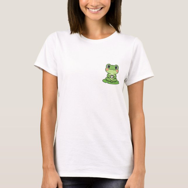 T-shirt Adorable Kawaii Frog Sitting on Lily Pad (Devant)