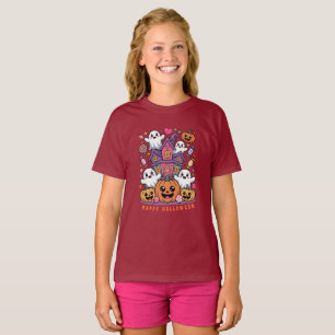 T-shirt Adorable Kawaii Halloween Fantômes & Citrouilles