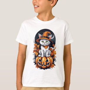 T-shirt Adorable Kitten en Casquette sur Citrouille