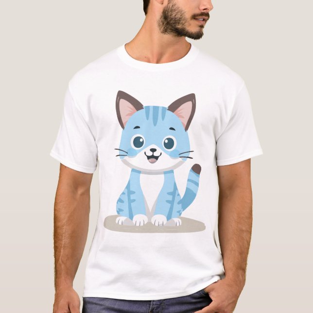T-shirt adorable Kitten rayé bleu (Devant)