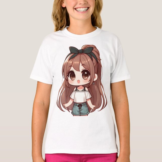 T-shirt Adorable mignonne fille de dessin (Devant)