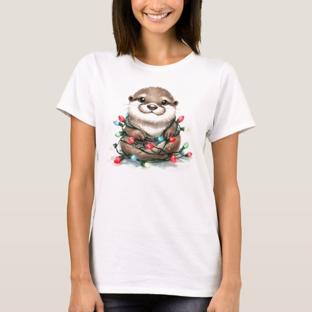 T-shirt adorable Otter de Noël (Devant)