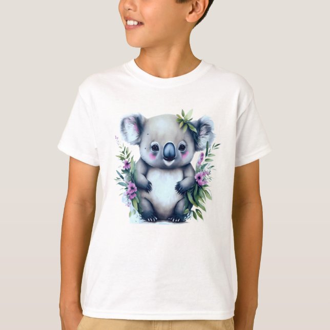 T-shirt Adorable ours Koala dans un champ de fleurs (Devant)