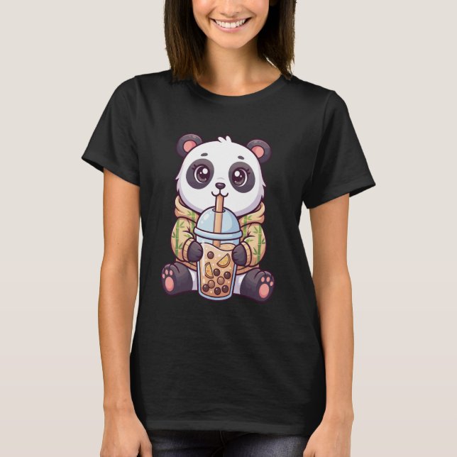 T-shirt Adorable Panda Bear Drinking Boba Kawaii for Kids, (Devant)