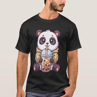 T-shirt Adorable Panda Bear Drinking Boba Kawaii for Kids,