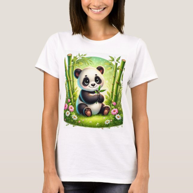 T-shirt Adorable Panda Cub dans la forêt de Bambou - Art W (Devant)