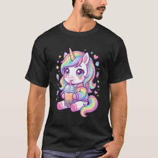 T-shirt Adorable Pastel Unicorn Drinking Boba Art Kawaii P