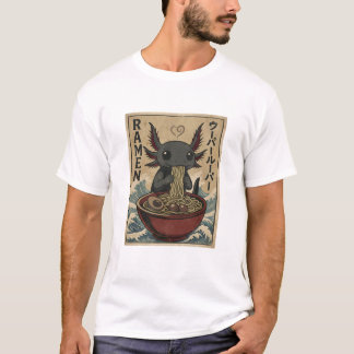 T-shirt Adorable Ramen Axolotl Nouilles Art Rétro Japonais