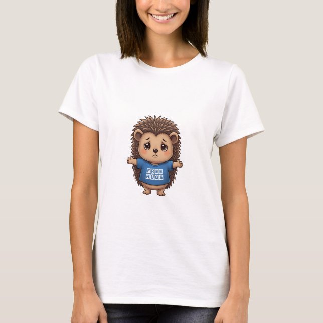 T-shirt Adorable Sad Hedgehog with Open Arms & Free Hugs (Devant)
