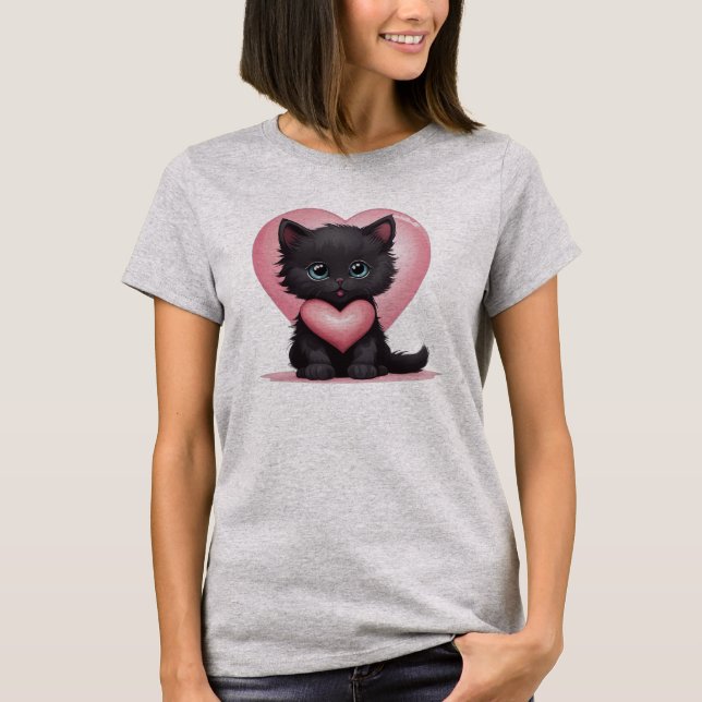 T-shirt Adorable Saint-Valentin noir Kitten (Devant)
