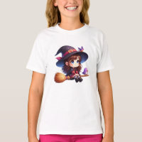 Adorable sorcière mignonne avec 2 oiseaux, Hallowe