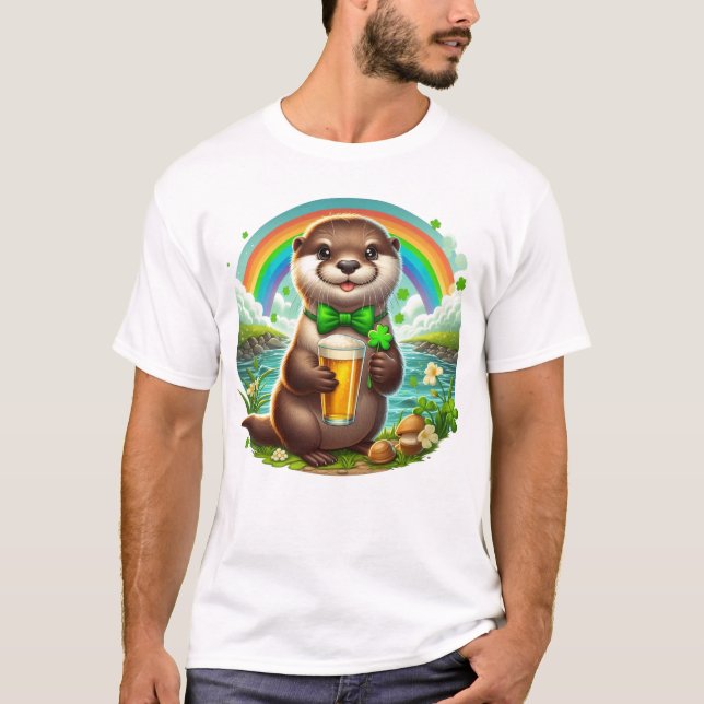T-shirt Adorable St. Patricks Day Otter Avec Bière (Devant)