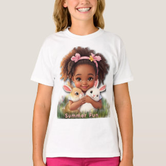 T-shirt Adorable Toddler With Her Pet Bunnies