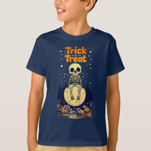 T-shirt Adorable "Trick or Treat" Squelette & Raccoons