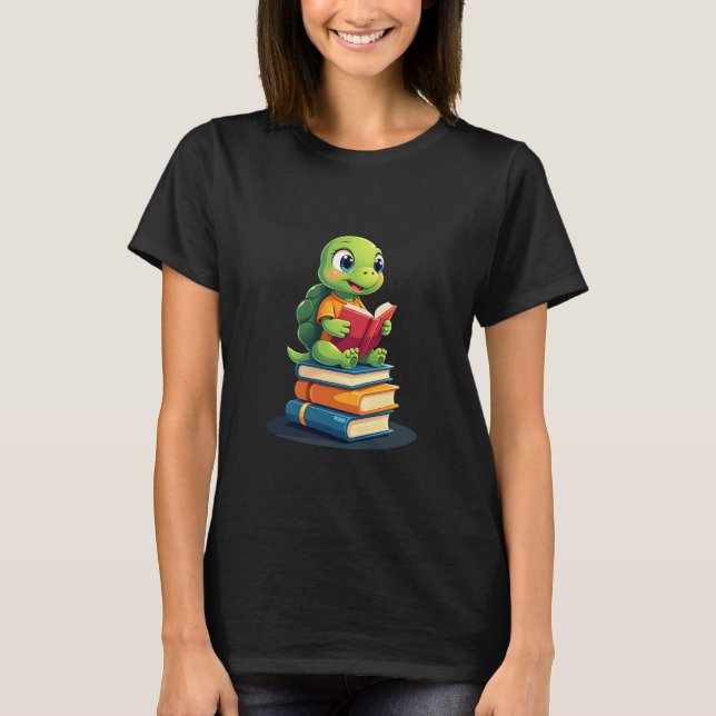 T-shirt Adorable Turtle Reading Books (1) (Devant)
