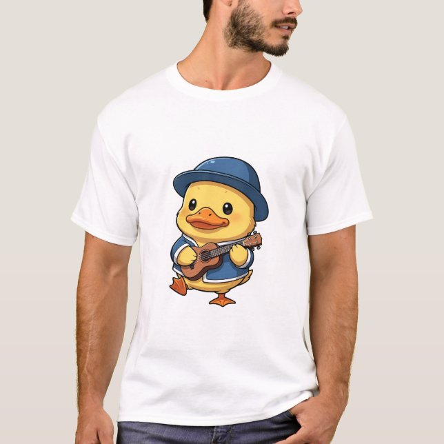 T-shirt Adorable Yellow Duckling Wearing Blue Hat (Devant)