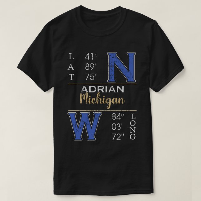 T-shirt Adrian Michigan Latitude et longitude (Design devant)