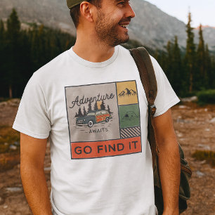 T-shirt Adventure Await Go Find It Retro Camping Travel
