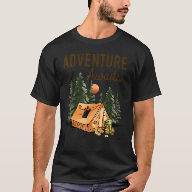T-shirt Adventure Awaits Camping   Camping Hiking (Devant)