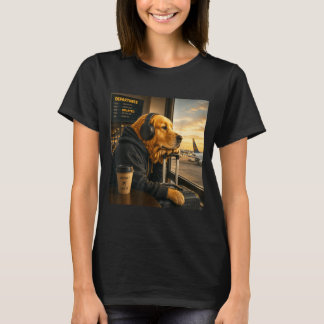 T-shirt Aéroport de Golden Retriever Voyage Café Drôle Chi