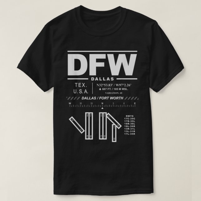 T-shirt Aéroport international de Dallas Fort Worth Texas  (Design devant)