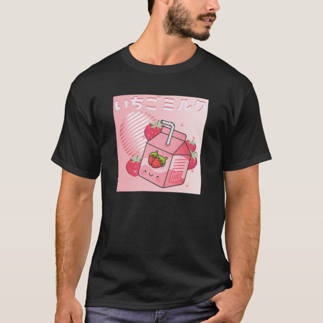 T-shirt Aesthésique Anime fraise Milkshake Pour Otaku (Devant)