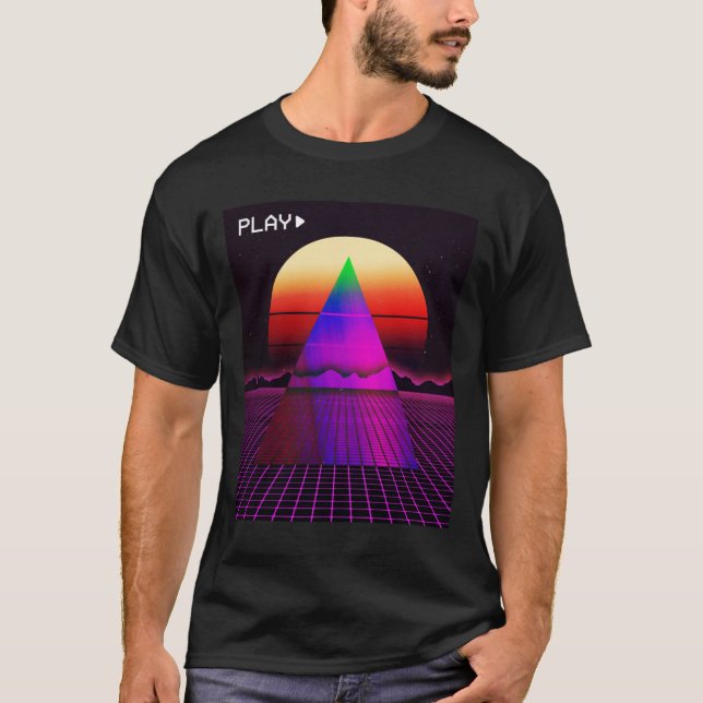 T-shirt Aesthetic Synthwave Outrun Style Grid Sunset sunri (Devant)