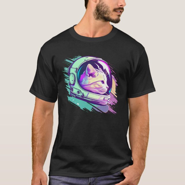 T-shirt Aesthetic Vaporwave Space Cat 80s 90s Astronaut  1 (Devant)