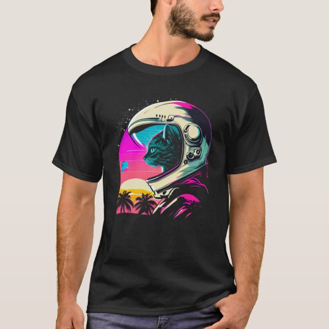T-shirt Aesthetic Vaporwave Space Cat 80s 90s Astronaut  1 (Devant)