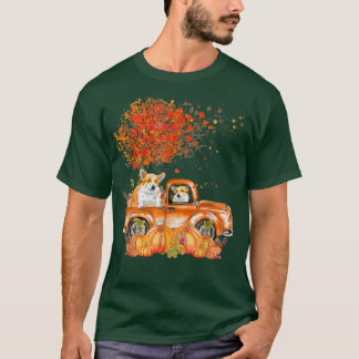 T-shirt Affaire Corgi Riding Truck Pumkin Autumn Leaves -6