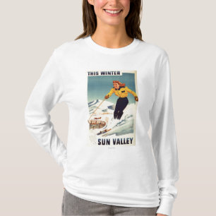 T-shirt affiche de sourire et de ski de femme
