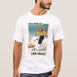 T-shirt affiche de sourire et de ski de femme