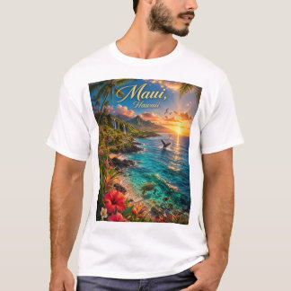 T-shirt Affiche de voyage de la côte tropicale de Maui Haw