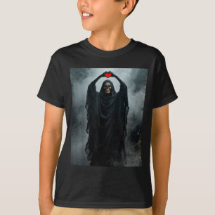 T-shirt Affiche d'horreur visage effrayant main cœur rouge